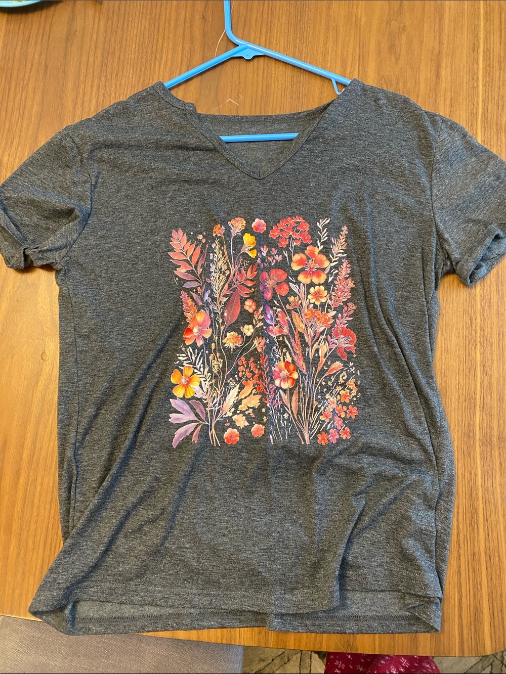 Basic Heather Gray Tee With Floral Print